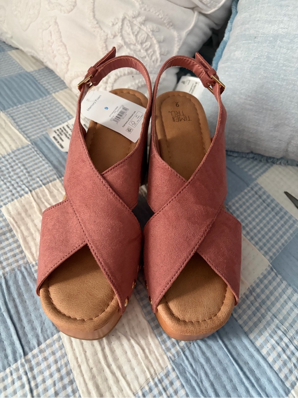 Time and Tru Rose Dusty Pink Crisscross Wedge Sandals